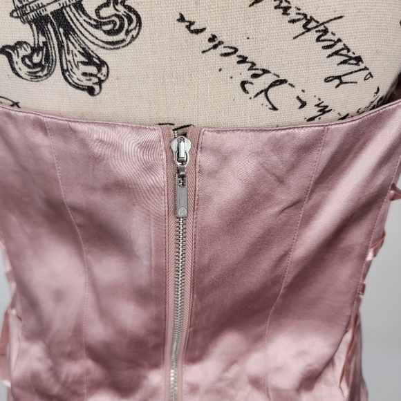 Bebe Silk Corset Top Sz M Lace Up Details Satin Mauve Pink 90's Fairy Coquette - Picture 6 of 9